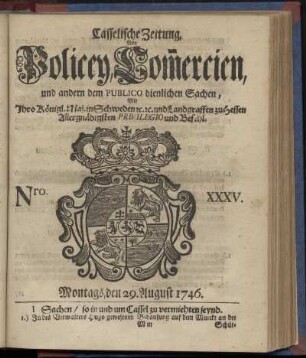 Nro. XXXV, Montags, den 29. August 1746