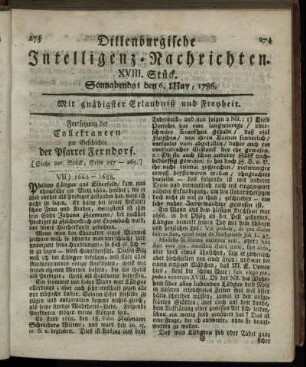XVIII. Stück. Sonnabends: den 6. May, 1786.