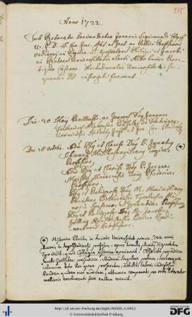 [fol. 225] Rektorat Johann Sigmund Stapf 1722