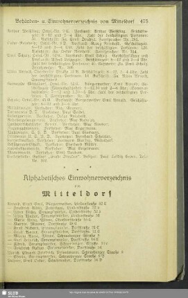 Einwohnerverzeichnis : Alphabetisches Einwohnerverzeichnis von Mitteldorf
