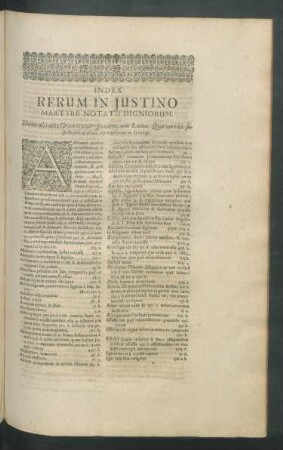 Index Rerum In Justino Martyre Notatu Digniorum.