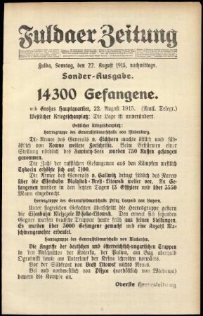 Ausgabe vom Sonntag, den 22. August 1915.
