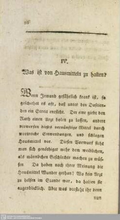 IV. Was ist von Hausmitteln zu halten?