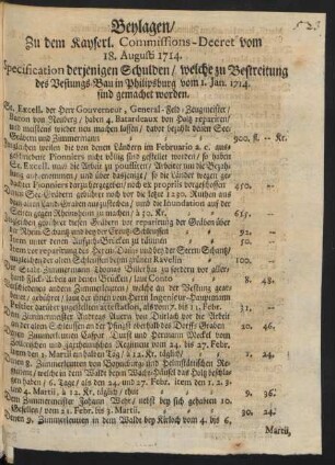 Beylagen/ Zu dem kayserl. Commissions-Decret vom 18. Augusti 1714.