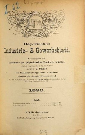 Bayerisches Industrie- und Gewerbeblatt. 22 = Jg. 76. 1890