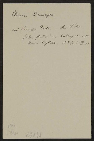 Aufzeichnung Nr. 1245; Brief: Jakob Wassermann an Hofmannsthal