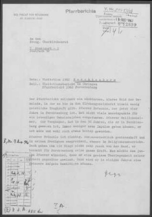 Forchtenberg: Visitationsbericht mit Pfarrbericht 1962