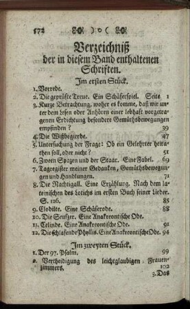 Verzeichniß der in diesem Band enthaltenen Schriften.