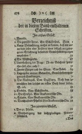 Verzeichniß der in diesem Band enthaltenen Schriften.