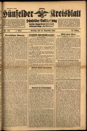 Erste Ausgabe vom Freitag, den 19. Dezember 1941.