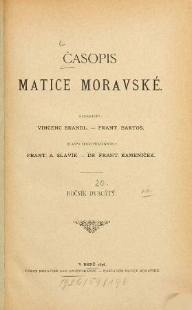 Časopis Matice Moravské. 20. 1896