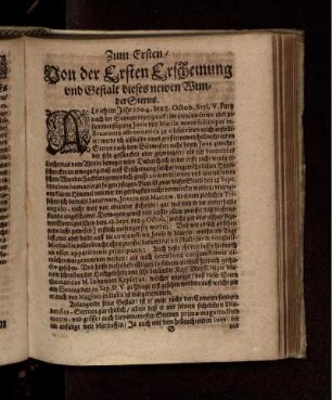 Zum Ersten/ Von der Ersten Erscheinung und Gestalt dieses newen WunderSterns