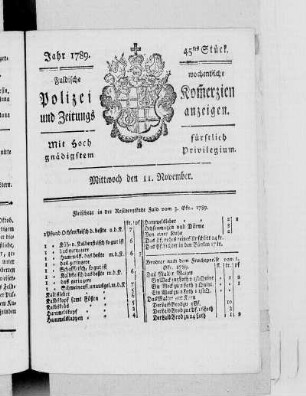 45tes Stück., Ausgabe vom 11. November 1789