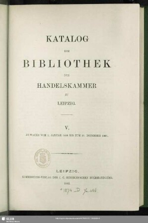 5.1898/1901: Katalog der Bibliothek der Handelskammer zu Leipzig