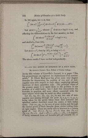 VI. On the motion of rotation of a solid body.