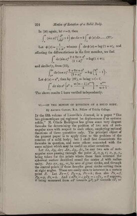 VI. On the motion of rotation of a solid body.