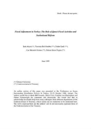 Fiscal Adjustment in Turkey: The Role of Quasi-Fiscal Activities and Institutional Reform