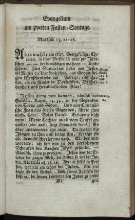 Evangelium am zweiten Fasten-Sontage.
