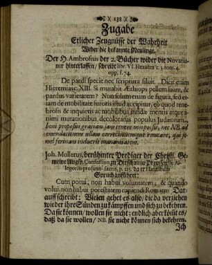 Zugabe Etlicher Zeugnüsse der Wahrheit Wider die bekannte Neulinge.