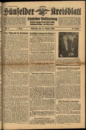 Erste Ausgabe vom Mittwoch, den 11. Januar 1939.