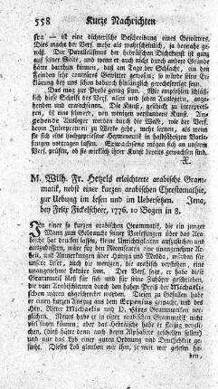 Erleichterte arabische Grammatik nebst einer kurzen arabischen Chrestomathie.