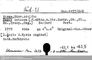 Hasse, Giov. Adolfo, Messe