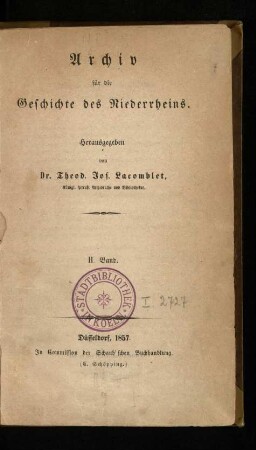 Archiv für die Geschichte des Niederrheins / 2.1857