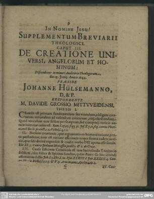 Caput III. De Creatione Universi, Angelorum Et Hominum