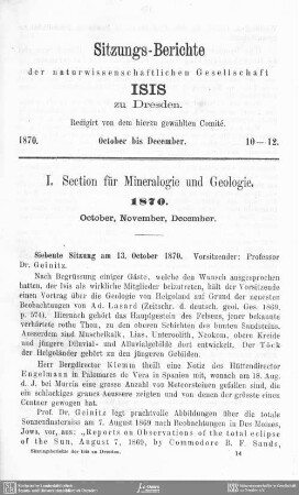 Sitzungs-Berichte October bis December