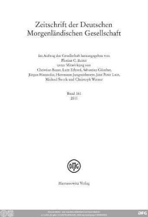 Bd. 161 (2011): Zeitschrift der Deutschen Morgenländischen Gesellschaft : ZDMG