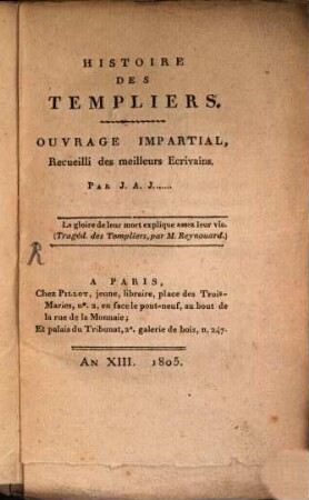 Histoire des Templiers ...
