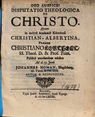 Disputatio Theologica de Christo