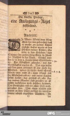 Die fünffte Predigt, eine Auslegungs-Regel feststellend.