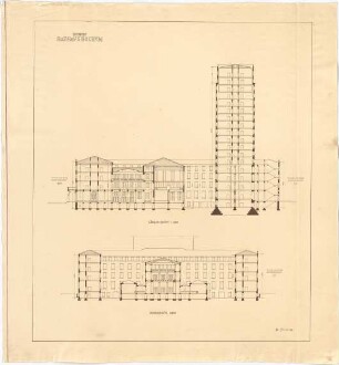 Billing, Hermann; Bochum (Nordrhein-Westfalen); Rathaus - Längsschnitt; Querschnitt (Schnitte)