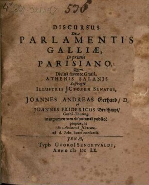 Discursus de parlamentis Galliae, inprimis Parisiano
