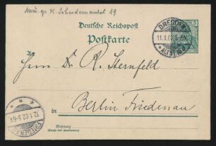 Postkarte an Richard Sternfeld : 11.01.1902