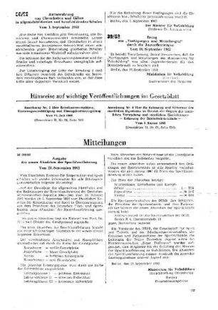 Hinweise auf wichtige Veröffentlichungen im Gesetzblatt