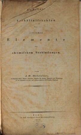 Darstellung der Verhältnißzahlen der irdischen Elemente zu chemischen Verbindungen