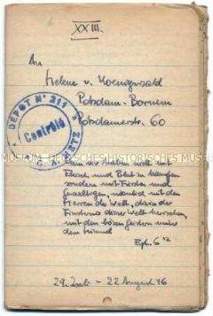 Tagebuch (Band 23) von Harald von Koenigswald über den Alltag im Kriegsgefangenenlager Metz-Obreck - Familienkonvolut