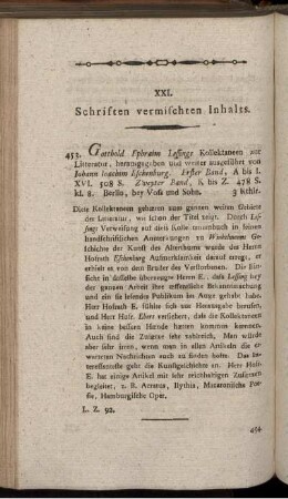 XXI. Schriften vermischten Inhalts.