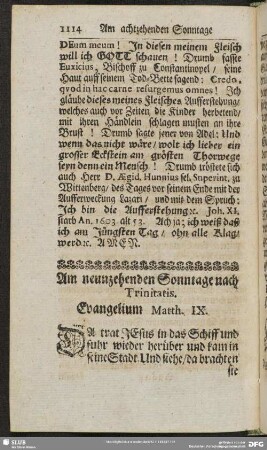 Am neunzehenden Sonntage nach Trinitatis. Evangelium Matth. IX