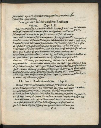 Navigatio ab Insulis viridibus Brasiliam versus. Cap. IIII.