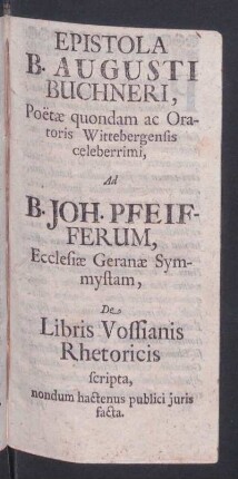 Epistola B. Augusti Buchneri ...