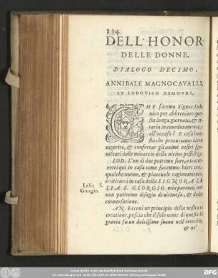 Dell'Honor Delle Donne. Dialogo Decimo. Annibale Magnocavalli, Et Lodovico Nemours.