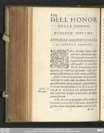 Dell'Honor Delle Donne. Dialogo Decimo. Annibale Magnocavalli, Et Lodovico Nemours.