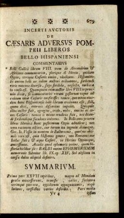 Incerti Auctoris De Caesaris Adversus Pompeii Liberos Bello Hispaniensi
