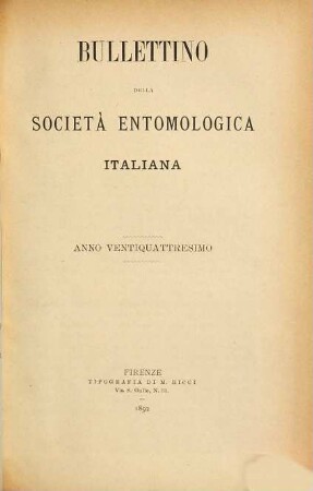 Bollettino della Società Entomologica Italiana. 24. 1892