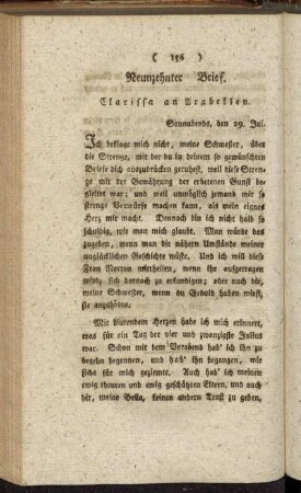 Neunzehnter Brief. Clarissa an Arabellen. - Acht und zwanzigster Brief. Clarissa an Belford.