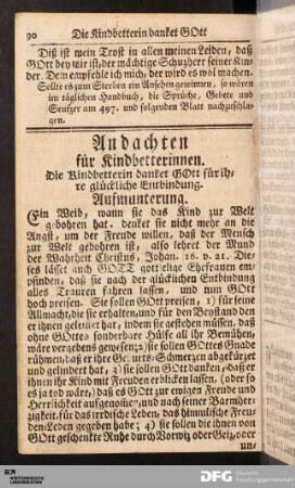 Andachten für Kindbetterinnen.