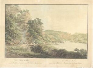 Ansicht der Stadt Wehlen in der Sächsischen Schweiz vom Postelwitzer Grunde, Radierung, 1825 : Die Stadt Wehlen in der Sächsischen Schweitz vom Postelwitzer Grunde aus = La ville de Wehlen prise de la Valée de Postelwitz, dans la Suisse Saxonne / gez. u. gest. v. C. A. Richter. - Dresden : A. Lawrence , [ca. 1825]. - 1 Kunstbl. : mehrfarb. Stich ; 49 x 32 cm